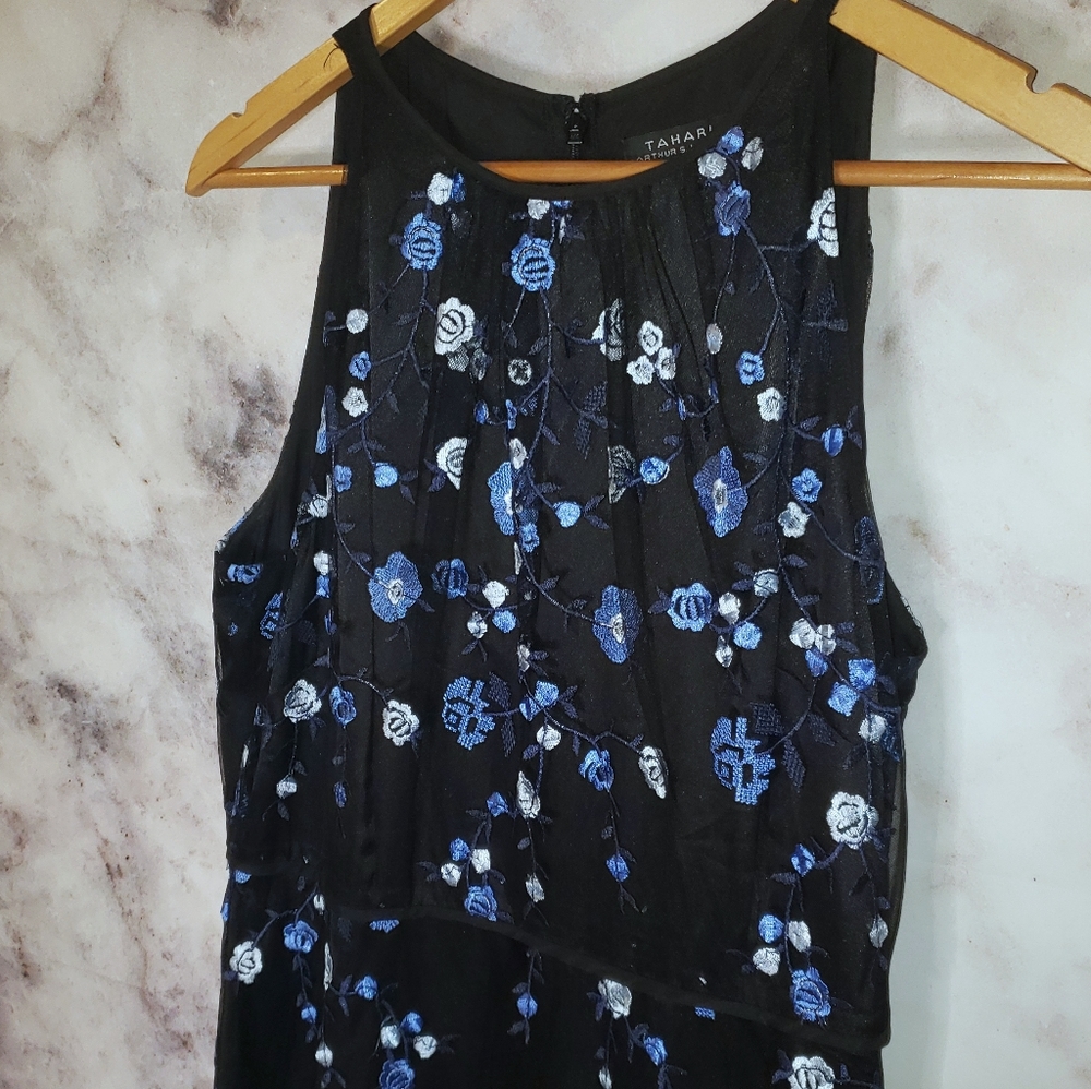 NEW! Tahari ASL black high/low embroidered dress - Picture 2 of 13